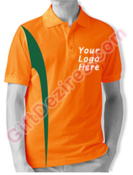 Designer Orange and Green Color Polo Logo T Shirt
